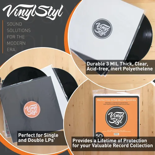 Miniatura 5 de Vinyl Styl Fundas exteriores protectoras de disco de vinilo de 12 pulgadas, parte superior abierta, 50 unidades (transparente)