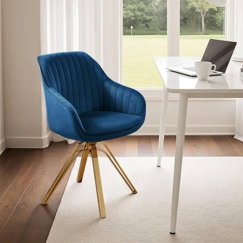 Miniatura 24 de Zouron Silla giratoria moderna de mediados de siglo con patas de metal dorado, silla de escritorio tapizada sin ruedas, silla de oficina lateral Oro