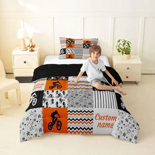 Miniatura 25 de Juego de edredón de softbol personalizado, juego de ropa de cama de retazos a cuadros para niños y niños, edredón de bate de béisbol, juego