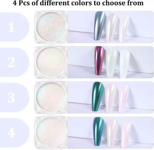 Miniatura 3 de Polvo de uñas cromado de 4 colores, espejo metálico, efecto brillantina, pigmento iridiscente aurora, polvo de perlas de sirena, kit de polvo