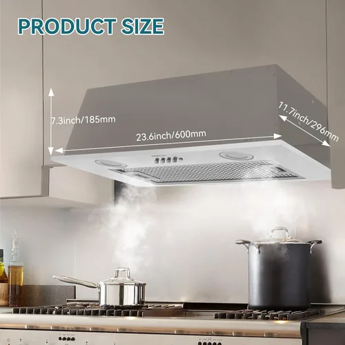 Miniatura 2 de Campana extractora integrada/insertada de 400 CFM de 24 pulgadas, ventilación de cocina convertible con conductos/sin conductos con luces LED de 3