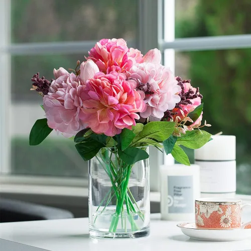 Miniatura 4 de Enova Floral Jarrón cilíndrico de vidrio transparente de 4 x 6 pulgadas, florero redondo para velas flotantes de huracán, pequeño jarrón de vidrio