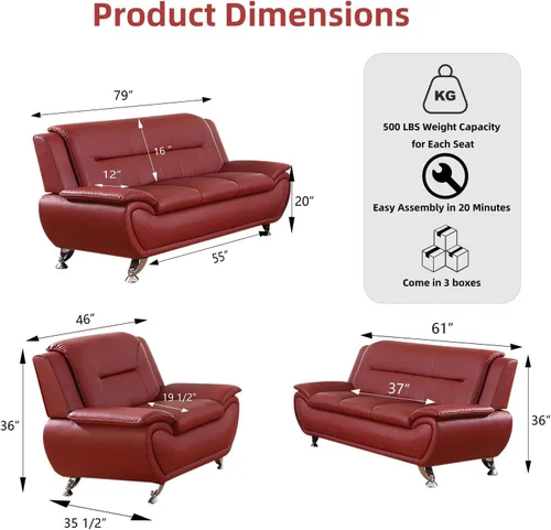 Miniatura 2 de Sofá modular de cuero, muebles de sala de estar, juego de sofá de 3 piezas, sofá modular moderno de piel sintética con patas resistentes para sala