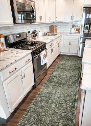 Miniatura 6 de Alfombras Lahome de color verde oscuro para pasillo de 2x10, alfombra lavable resistente a manchas para cocina de 10 pies, alfombra antideslizante