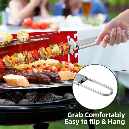 Miniatura 7 de Brochetas para Asar - Brochetas de 33 cm con Barra de Empuje de Doble Punta Antideslizante de Metal para Kabobs, Brocheta de Acero Inoxidable