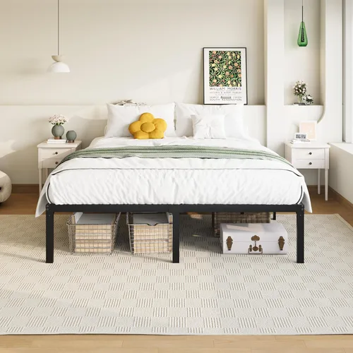 Miniatura 8 de Allewie Base de cama de tamaño matrimonial, camas de plataforma de metal de 14 pulgadas con espacio de almacenamiento, no necesita somier y fácil