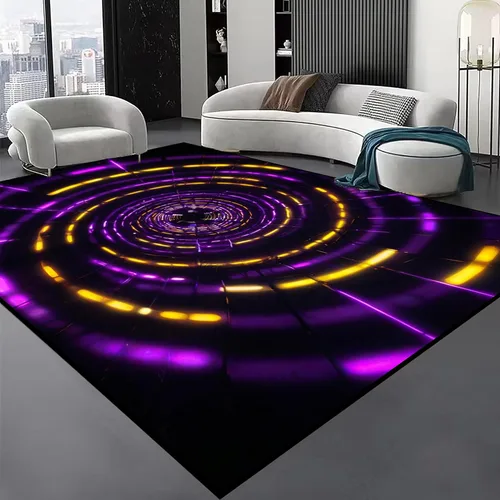 Miniatura 8 de Alfombra geométrica abstracta negra/marrón/naranja de 6x8 pies - Alfombra lavable multicolor moderna retro, alfombra antideslizante