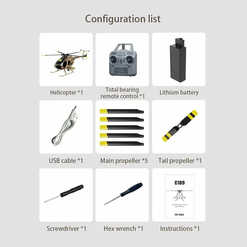 Miniatura 9 de Helicóptero de control remoto C189, 2.4G 6CH UAV 1:28 Motor sin escobillas Helicóptero RC Helicóptero de una sola hoja Flybarless Helicóptero remoto