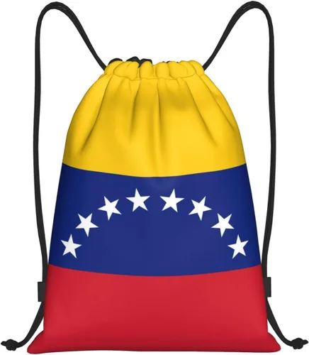 Mochila Venezuela con cordón para yoga, playa, ligera, gimnasio, deportes, cuerda, bolsa venezolana, decoración al aire libre, Negro -