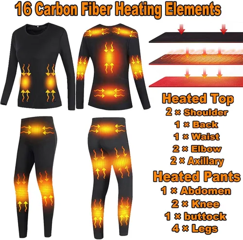 Miniatura 3 de Windpost Conjunto de ropa interior térmica térmica para hombre, ropa interior deportiva de invierno para hombre, con 16 zonas de calefacción