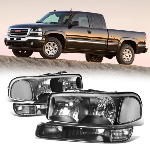 Ensamble de faros Cxdar Compatible con 99-07 GMC SIERRA 1500 2500 1500HD 2500HD 3500HD/ 1999-2006 YUKON 1500 2500/2001 SIERRA C3, Carcasa negra 4