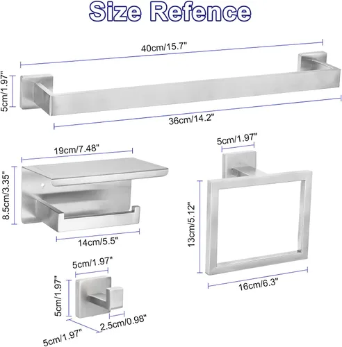 Miniatura 2 de uxcell Juego de 5 piezas de accesorios de baño, juego de barra de toalla de acero inoxidable de 23.6 pulgadas, soporte para papel higiénico, 2