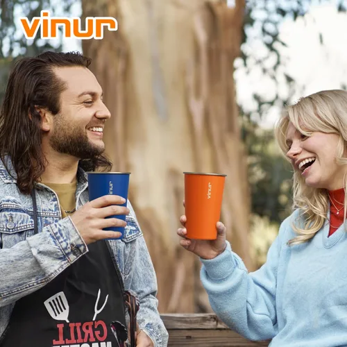 Miniatura 7 de VINUR Paquete de 4 vasos de acero inoxidable de 16 onzas, vasos apilables de metal para viajes, campamento, exteriores