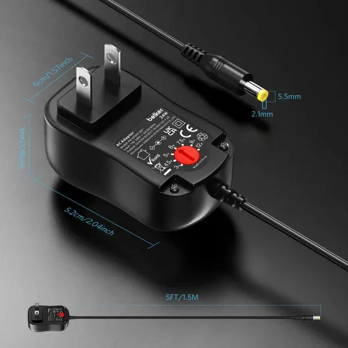 Miniatura 5 de Belker Fuente de alimentación universal de 24 W, 3 V, 4.5 V, 5 V, 6 V, 7.5 V, 9 V, 12 V CA, adaptador de corriente alterna, con 8 puntas