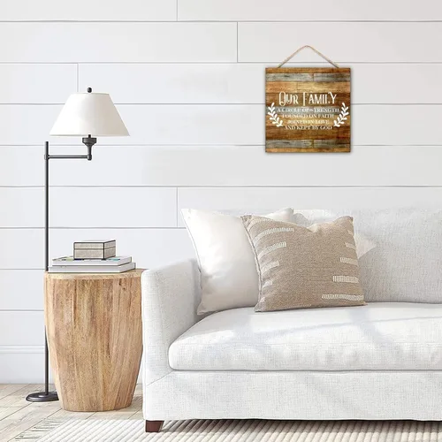 Miniatura 4 de Paleta de madera vintage con versículo bíblico para el hogar, con texto en inglés "Our Family a Circle of Strength" Founded on Faith Joined in Love