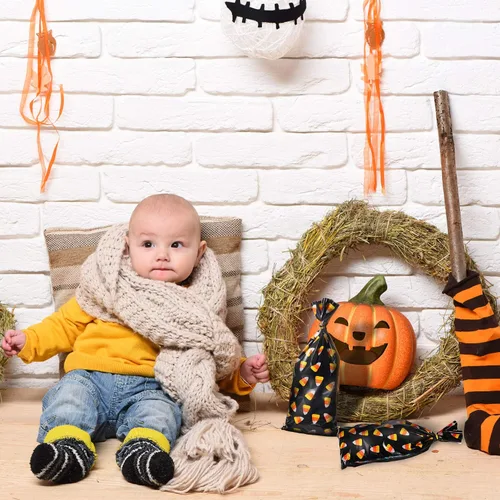 Miniatura 5 de 100 bolsas de celofán de Halloween con patrón de maíz de caramelo, bolsas de celofán con 200 lazos dorados para galletas y aperitivos de chocolate