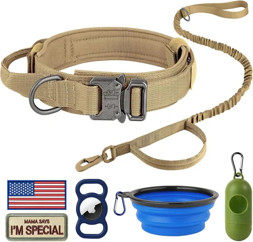 Miniatura 9 de HYDEME Collar táctico ajustable para perro, collar de nailon de entrenamiento militar con mango de control y hebilla de metal pesado para perros