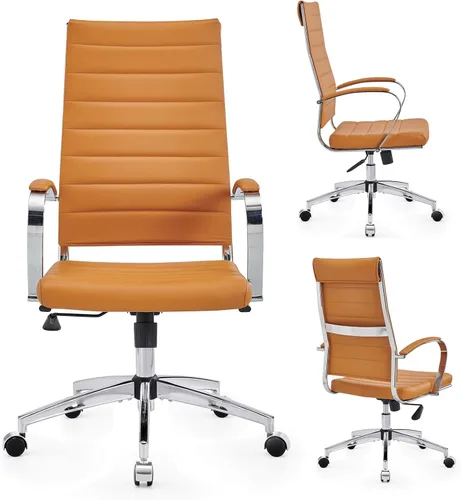 Miniatura 10 de Silla de oficina ergonómica, silla de escritorio giratoria ajustable con reposabrazos en cuero vegano, silla de respaldo alto para soporte lumbar