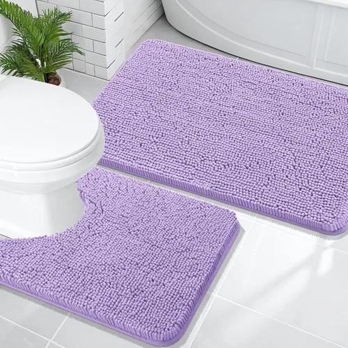 Miniatura 160 de OLANLY Juego de alfombras de baño de 2 piezas, alfombras de baño de chenilla suave y absorbente y alfombra de contorno en forma de U para inodoro