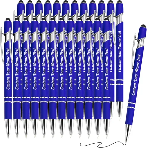 Miniatura 46 de 12 bolígrafos personalizados a granel con grabado sin nombre, bolígrafos personalizados con lápiz capacitivo, logotipo de mensaje de texto grabado