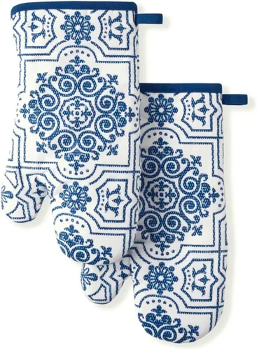 Martha Stewart Strie Medallion - Manoplas para horno, juego de 2 unidades, color azul marino, 7 x 13 pulgadas Medallón Strie