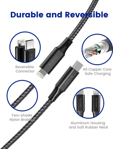 Miniatura 4 de SCRUAK Cable de carga extra largo para iPhone de 16 pies, 16 pies USB C a Lightning cable de carga rápida de nailon trenzado para iPhone 13/13