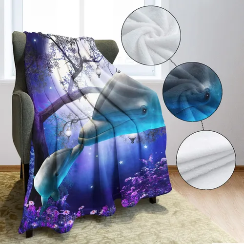 Miniatura 5 de SXCHEN Manta Late Night Forest Blue Whale 2 delfines de 59.8 x 79.5 in