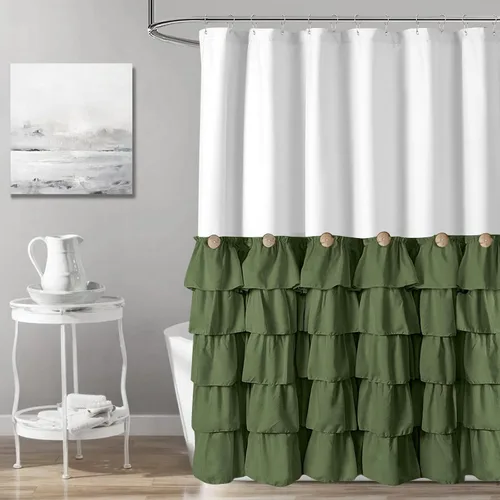 Miniatura 32 de Cortina de ducha Seasonwood de tela blanca con volantes, cortina de ducha estilo granja, cortinas de ducha de 72 x 84 pulgadas con botones y Blanco