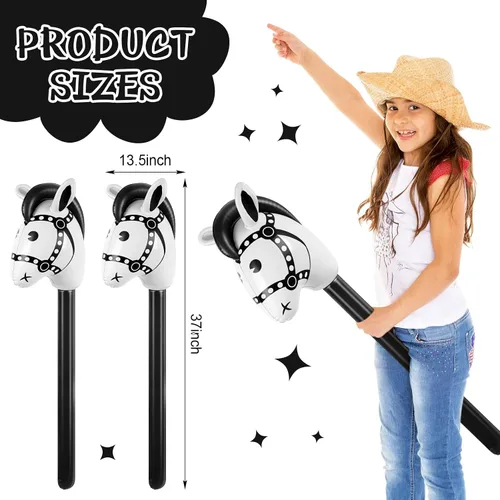 Miniatura 2 de Chivao 12 piezas inflables de palo de caballo linda cabeza de caballo, globo inflable colorido vaquero vaquera decoración de fiesta para fiesta Negro