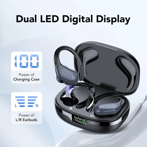 Miniatura 2 de Auriculares inalámbricos Bluetooth 5.3, audífonos de 60 horas de reproducción con pantalla digital, auriculares inalámbricos deportivos con gancho