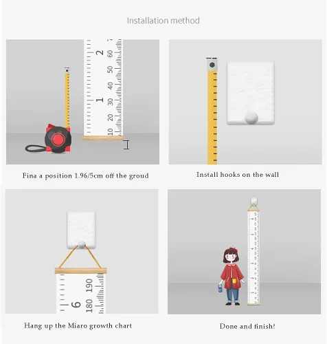Miniatura 2 de Tabla de crecimiento para niños, marco de madera, lienzo de tela, regla de medición de altura de bebé a adulto para decoración de habitación