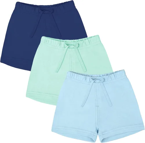 Ruisita Paquete de 3 pantalones cortos unisex de algodón para bebé con cordón de color sólido para niños pequeños, Blanco