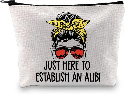 Miniatura 8 de GJTIM True Crime Gift Seriel Killer Gift Just Here to Establish and Alibi - Bolsa de maquillaje para fanáticos del programa de crimen