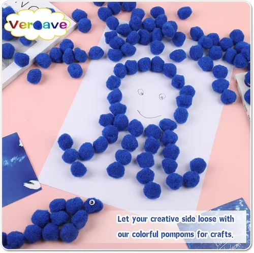 Miniatura 5 de Veroave Pompones azul oscuro, 150 pompones de 1 pulgada para manualidades, bolas de soplo, artes y manualidades, para decoración de manualidades