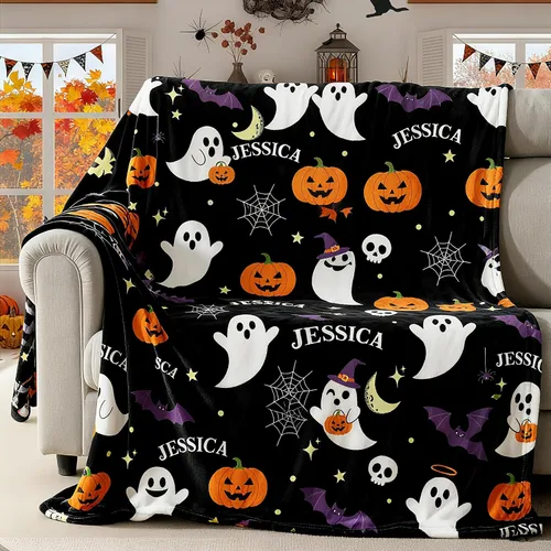 Miniatura 14 de D-Story Manta de vellón de Halloween, manta de calabaza de otoño para sofá, cama, habitación, regalos de Acción de Gracias para niños y adultos, 50