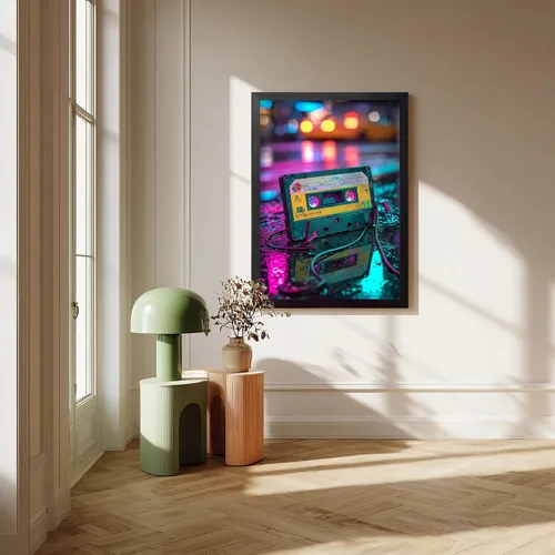 Miniatura 9 de Cinta de casete de audio retro y arte en lienzo de Walkman, fotografía de neón de la nostalgia musical de los años 80, decoración de pared