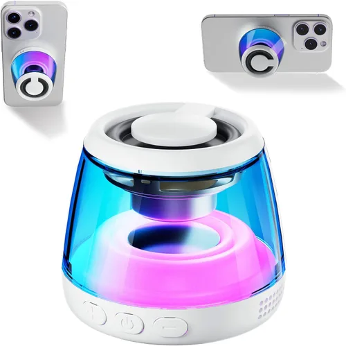 Miniatura 9 de Altavoz Bluetooth magnético, altavoz Bluetooth de inducción inalámbrico, mini soporte portátil para teléfono celular para iPhone, cordón y luz