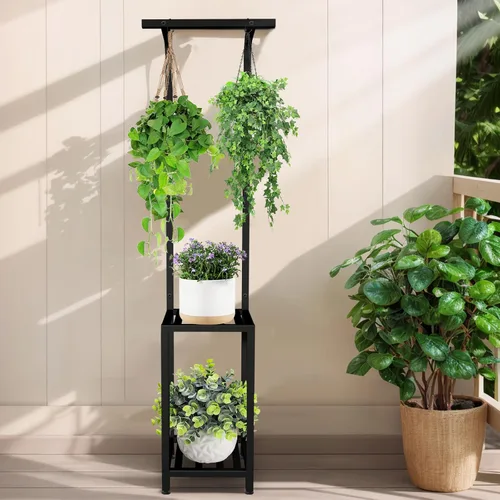 Miniatura 2 de Soporte para plantas para interiores y exteriores, soporte para plantas de 65 pulgadas de alto para exteriores, estante colgante de 3 niveles