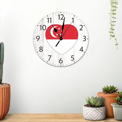Miniatura 4 de UFunhome Reloj de pared con bandera de Singapur, con diseño de bandera nacional, sin tictac, funciona con pilas, 10 pulgadas, bandera nacional