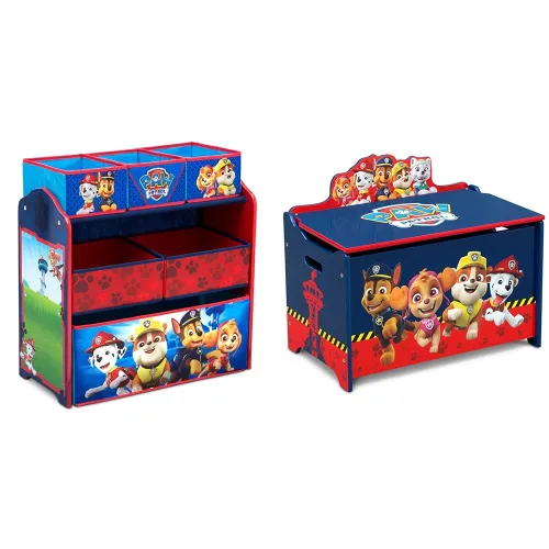 Delta Children Organizador de juguetes para diseño y almacenamiento de 6 compartimientos, certificado Greenguard Gold, Nick Jr. PAW Patrol y caja de