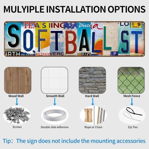 Miniatura 5 de Letreros de lata de softball Street para decoración del hogar, letrero de softbol para fanáticos de softbol, tono rápido, letrero de calle