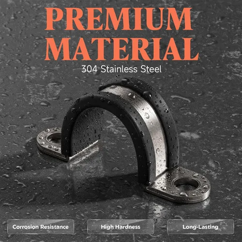 Miniatura 4 de 10 abrazaderas de correa de tubo en U de 0.394 pulgadas de 2 agujeros, acero inoxidable 304 con clip forrado de goma EPDM, juntas de doble capa