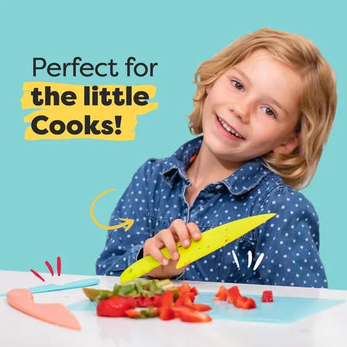 Miniatura 3 de Baketivity Juego de cuchillos para niños de 3 piezas Cuchillos seguros de plástico para niños para cocina Juego de cuchillos para niños pequeños