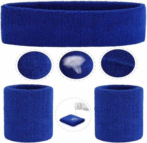 Miniatura 55 de ONUPGO - Conjunto de diadema y muñequeras deportivas para el sudor, hechas de algodón con bucles, muñequeras, contra humedad