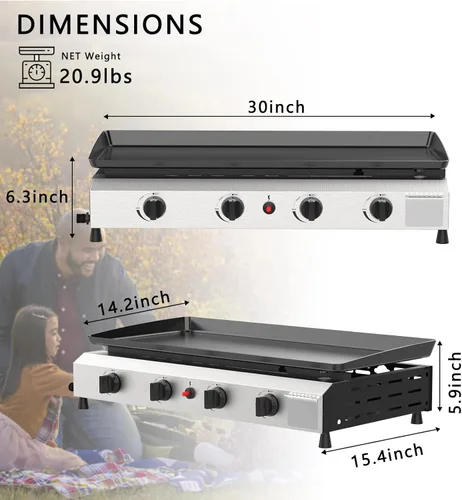 Miniatura 6 de SKOK Plancha de gas plegable de 28 pulgadas para exteriores, parrilla de gas portátil con parte superior plana -30000 BTU a propano, estación