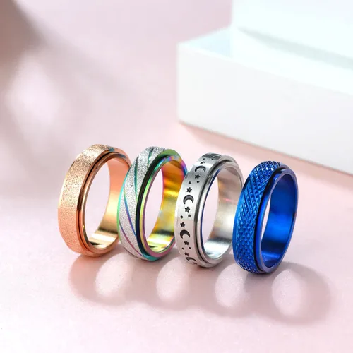 Miniatura 11 de Anillos giratorios para aliviar la ansiedad y la ansiedad para mujeres, 0.236 pulgadas, acero inoxidable, para aliviar la preocupación y el estrés