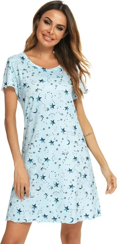 Miniatura 5 de Camisón de manga corta para mujer, con cuello redondo, con volantes, cómodo camisón