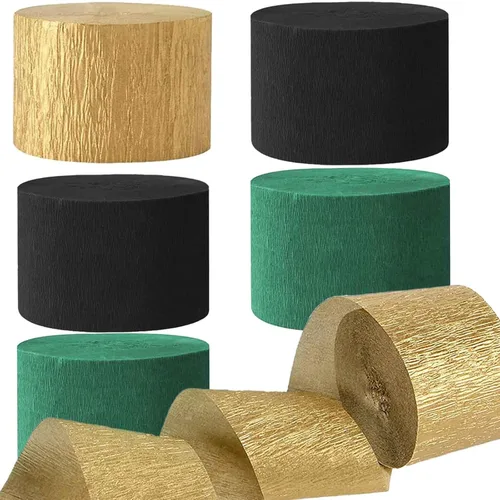 We Moment Serpentinas de papel crepé color negro y verde oscuro dorado para fiestas, 1.8 pulgadas de ancho, 6 rollos de ancho de 1.8 pulgadas, para