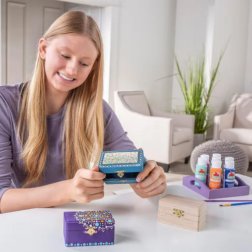 Miniatura 2 de Fun Express Juego de 12 cajas de madera para manualidades, cajas de madera sin terminar con tapa con bisagras para manualidades de niños, mini caja