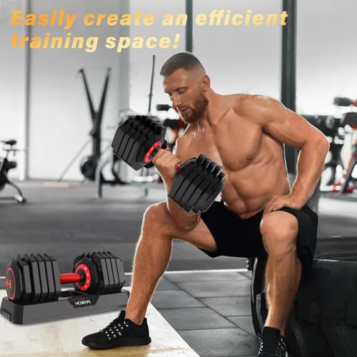 Miniatura 5 de Mancuerna Ajustable de 55 libras, Mancuerna de Pesas Ajustables de Mano 10 en 1 con Mango de Textura Antideslizante, Ejercicio y Fitness